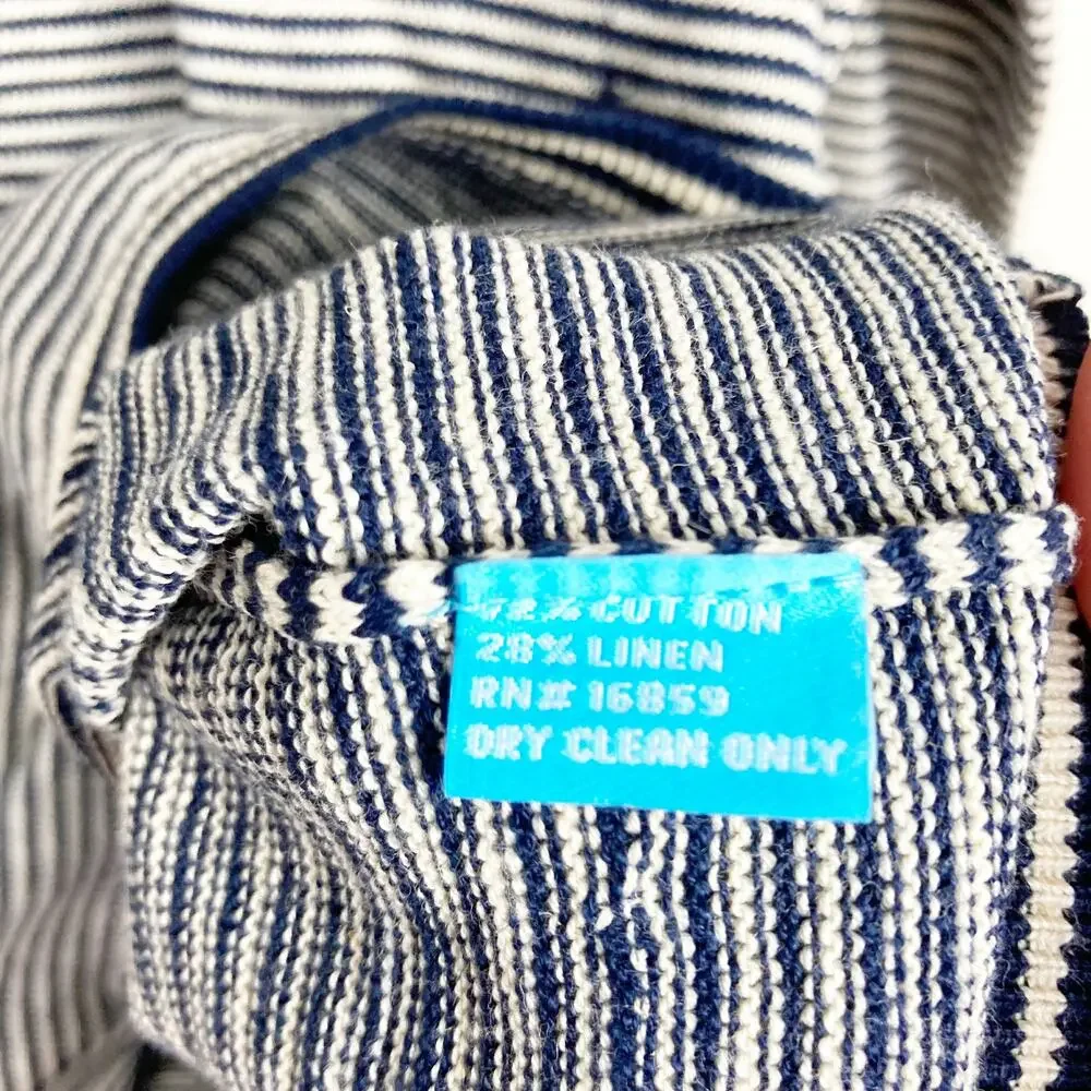 J. McLaughlin Striped Anchor Print Linen Blend Sweater Sz XL